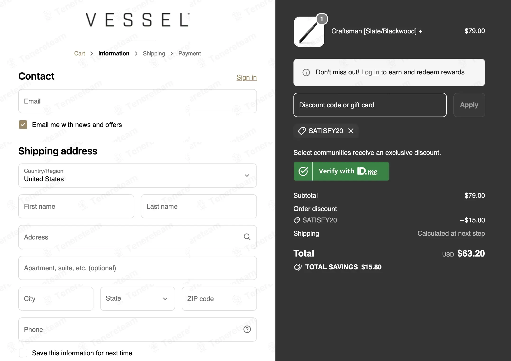 Vessel Brand coupon code: 20% off with SATISFY20. Tested and valid as 2 weeks ago.
