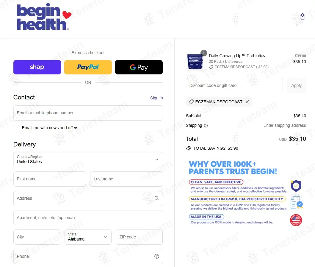 Begin Health coupon code: 10% off with ECZEMAKIDSPODCAST. Tested and valid as 10 months ago.