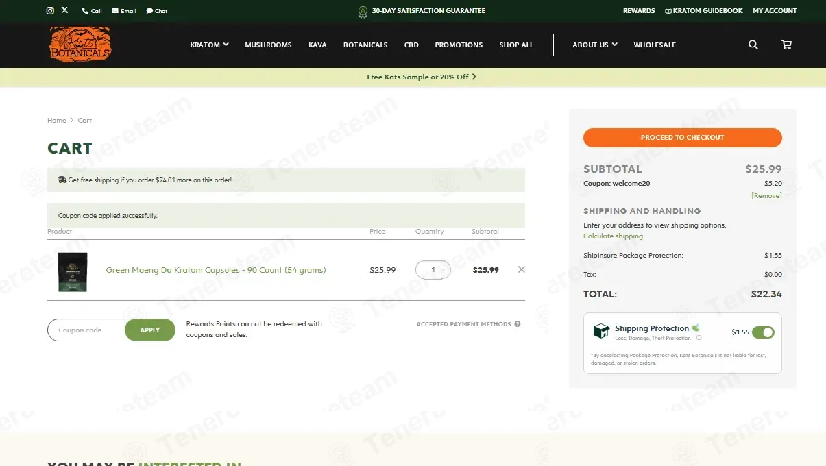 Kats Botanicals coupon code: 20% off with welcome20. Tested and valid as 8 months ago.