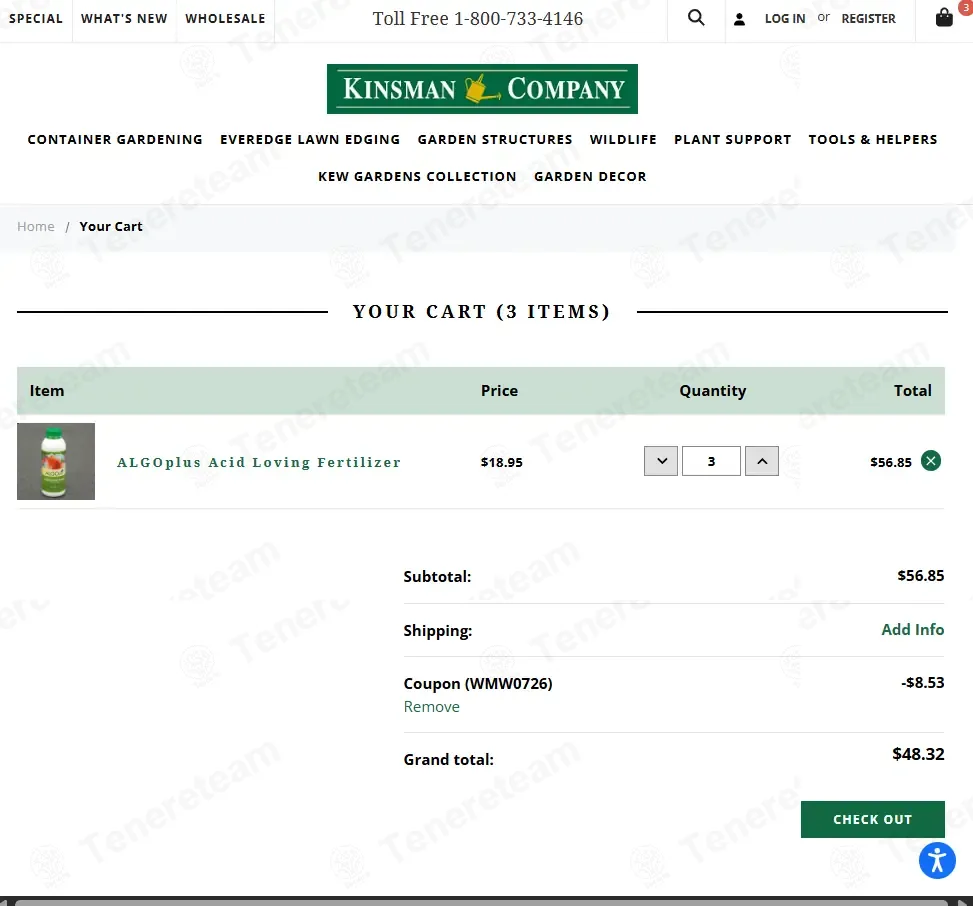 Kinsman Garden coupon code: 15% off with WMW0726. Tested and valid as 4 days ago.