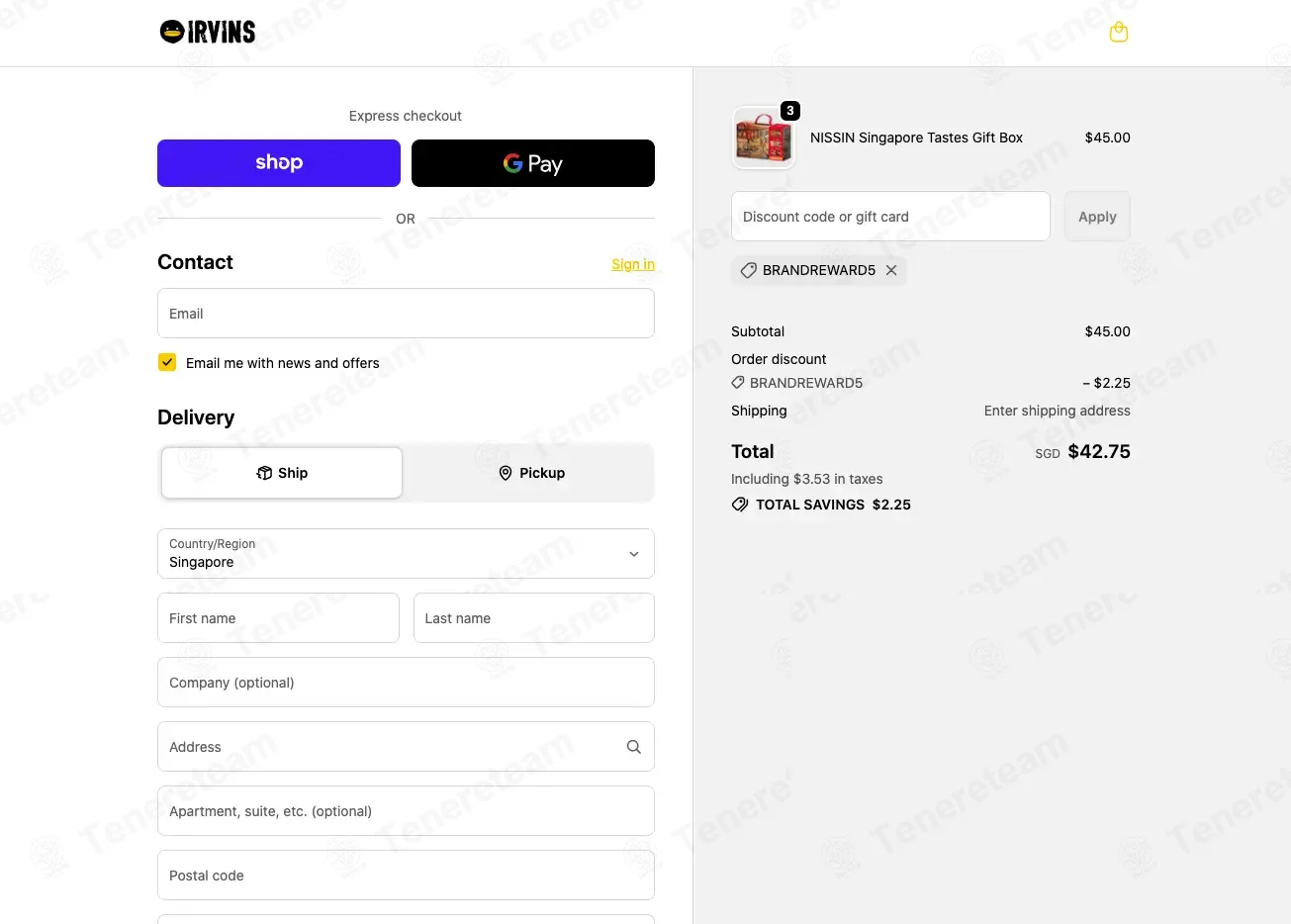 Irvins Singapore coupon code: 5% off with BRANDREWARD5. Tested and valid as 3 weeks ago.