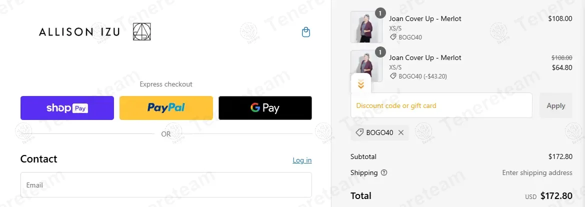 Allison Izu coupon code: 40% off with BOGO40. Tested and valid as 1 year ago.