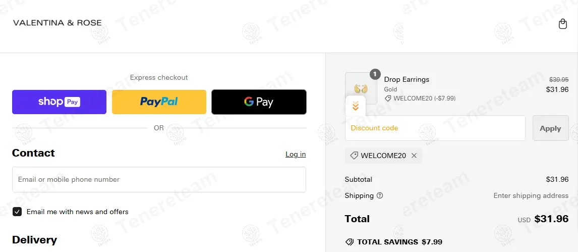 Valentina and Rose coupon code: 20% off with WELCOME20. Tested and valid as 1 year ago.