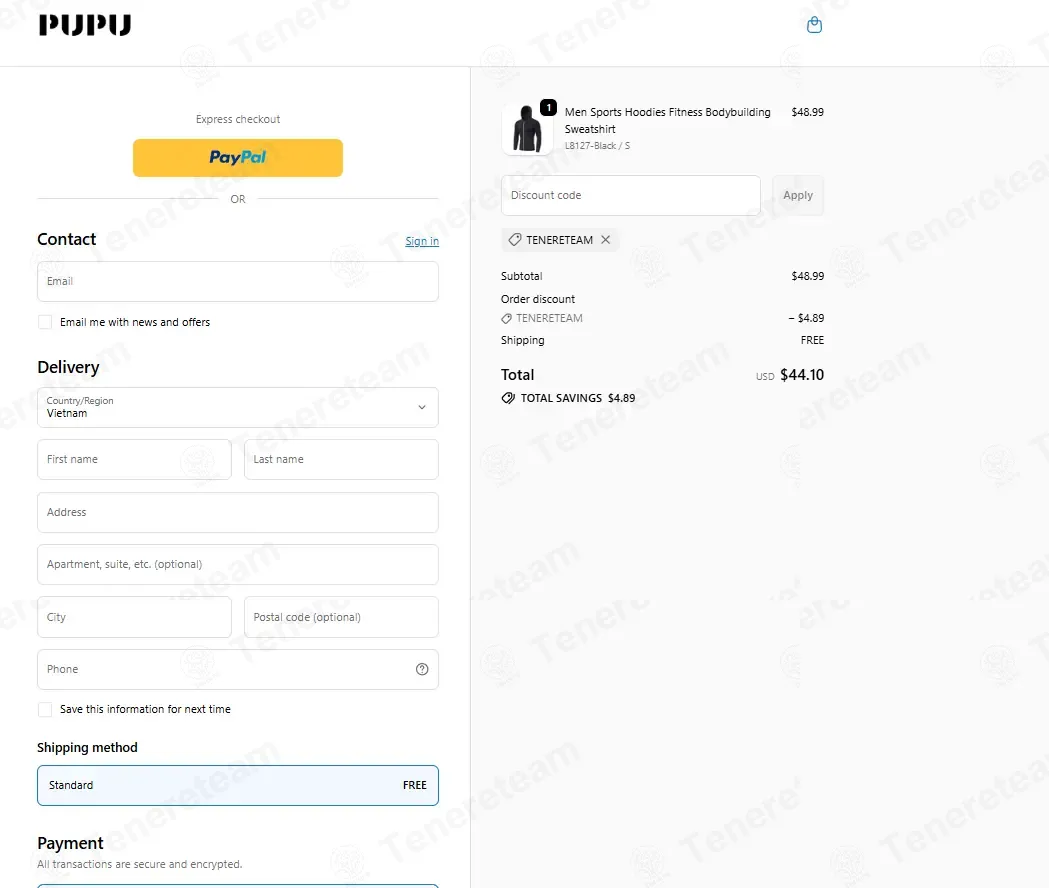 PUPU Sports coupon code: 10% off with TENERETEAM. Tested and valid as 3 weeks ago.