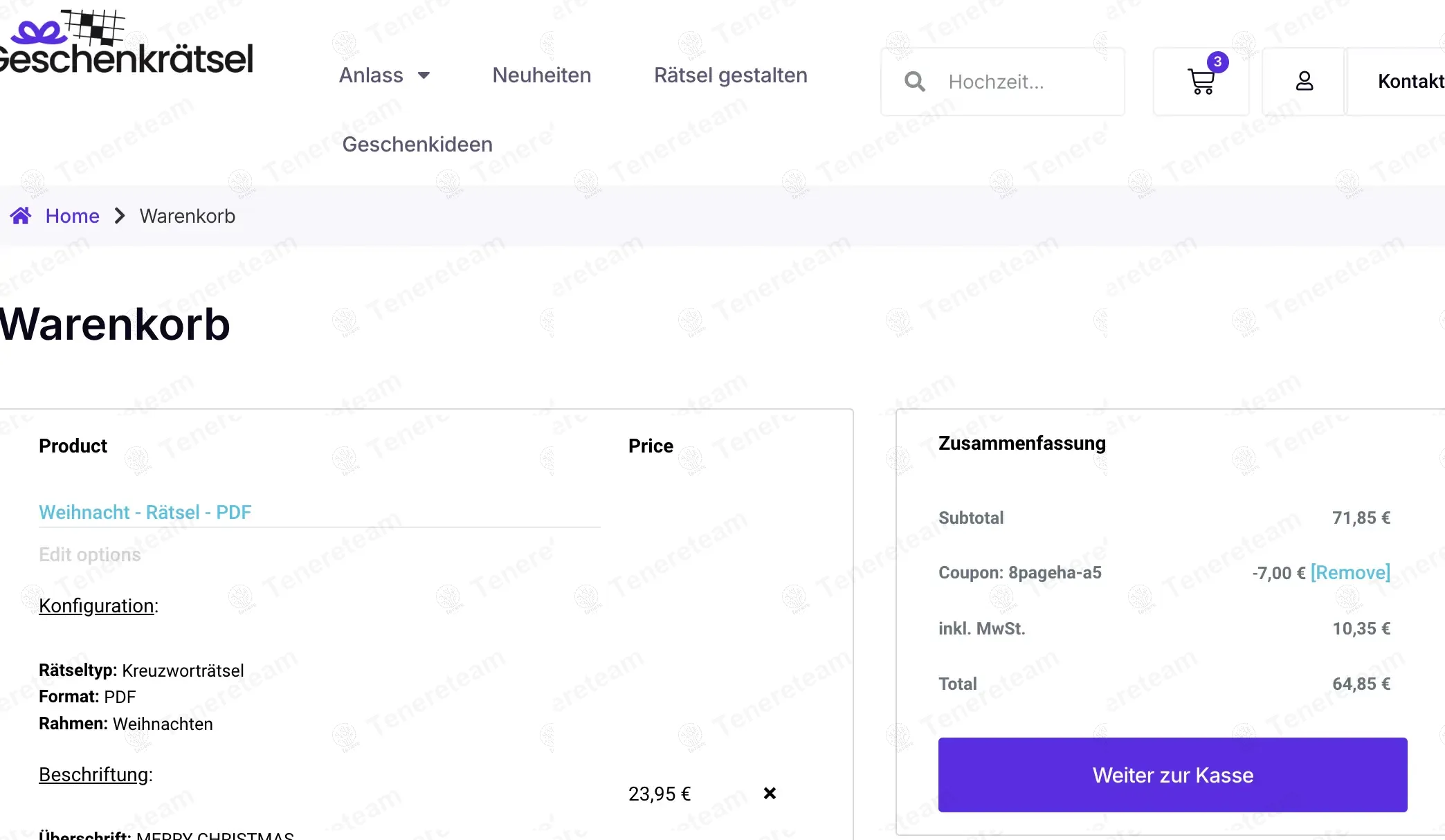 Geschenkraetsel Shop DE coupon code: €7 off with 8PAGEHA-A5. Tested and valid as 1 year ago.
