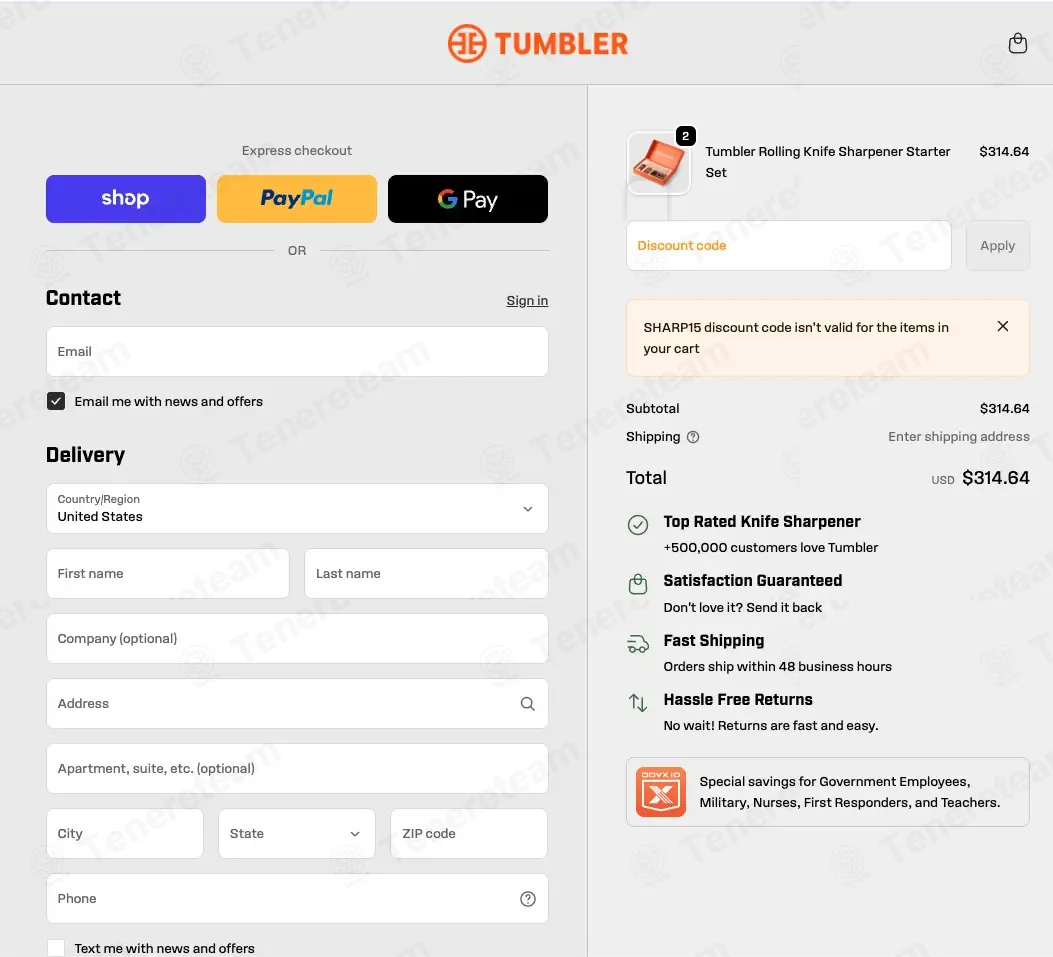 Tumbler coupon code: 15% off with SHARP15. Tested and valid as 1 month ago.