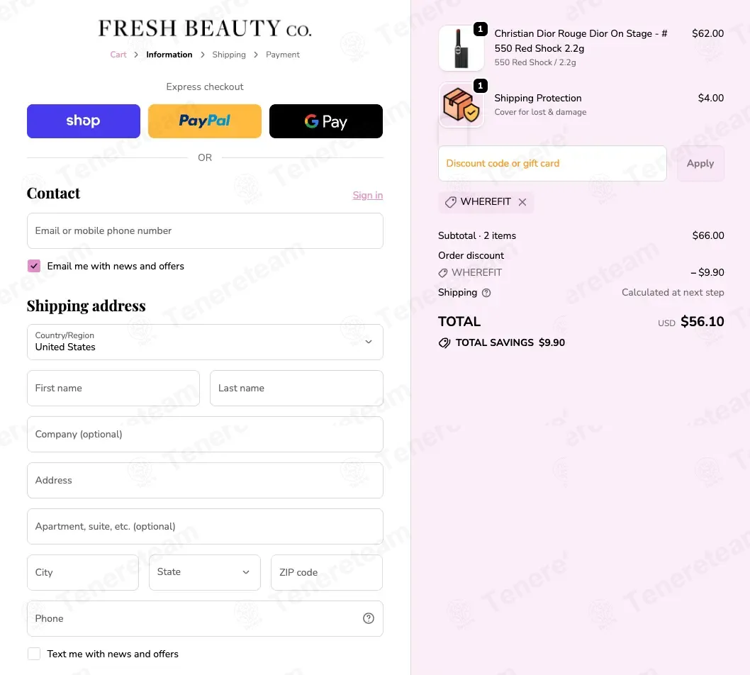 Fresh Beauty Co coupon code: 15% off with WHEREFIT. Tested and valid as 3 months ago.