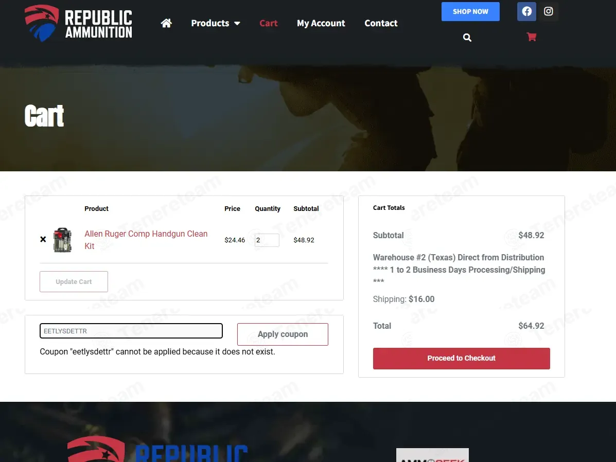 Republic Ammunition coupon code: 65% off with EETLYSDETTR. Tested and valid as 3 months ago.