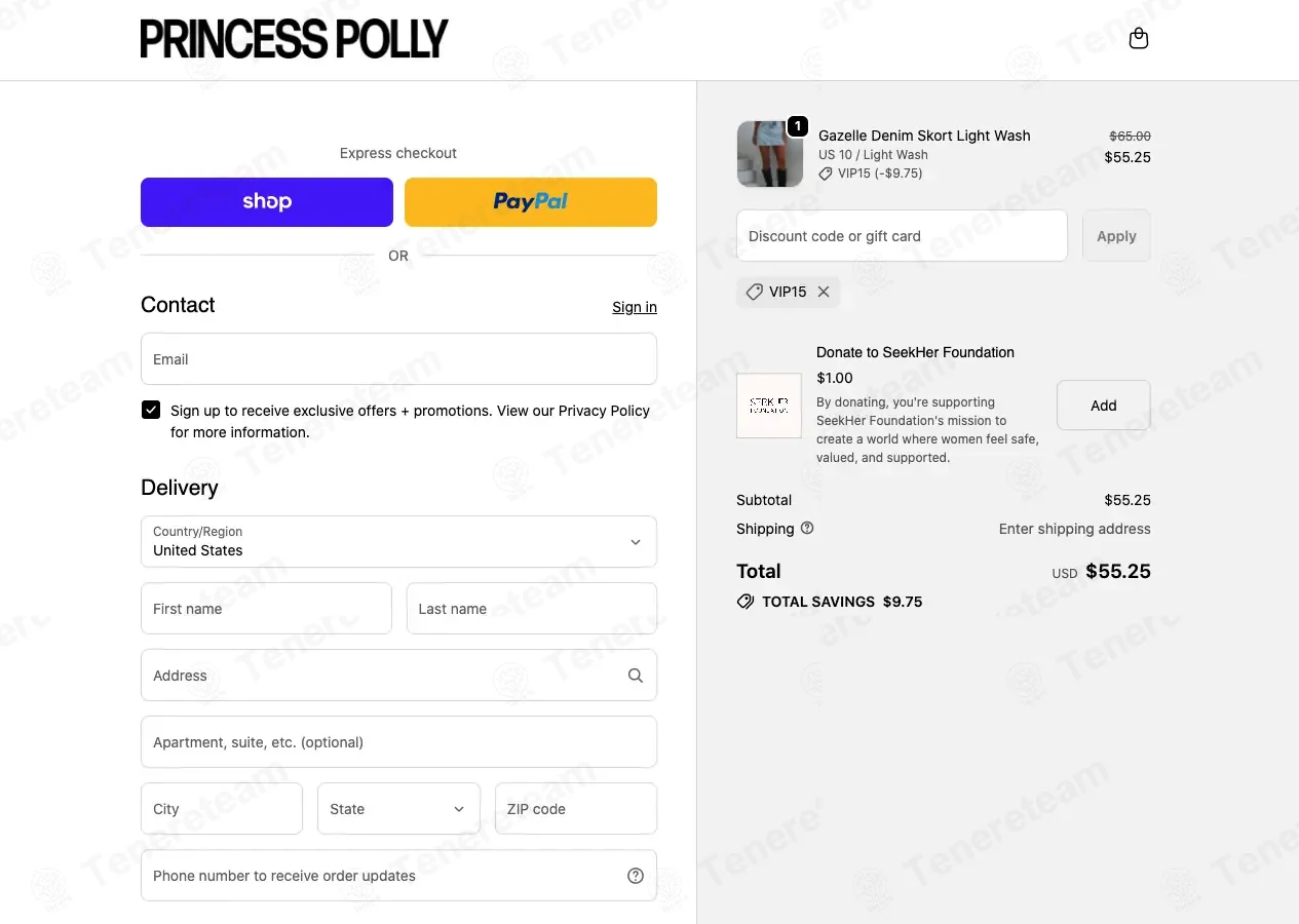 Princess Polly USA coupon code: 15% off with VIP15. Tested and valid as 3 weeks ago.