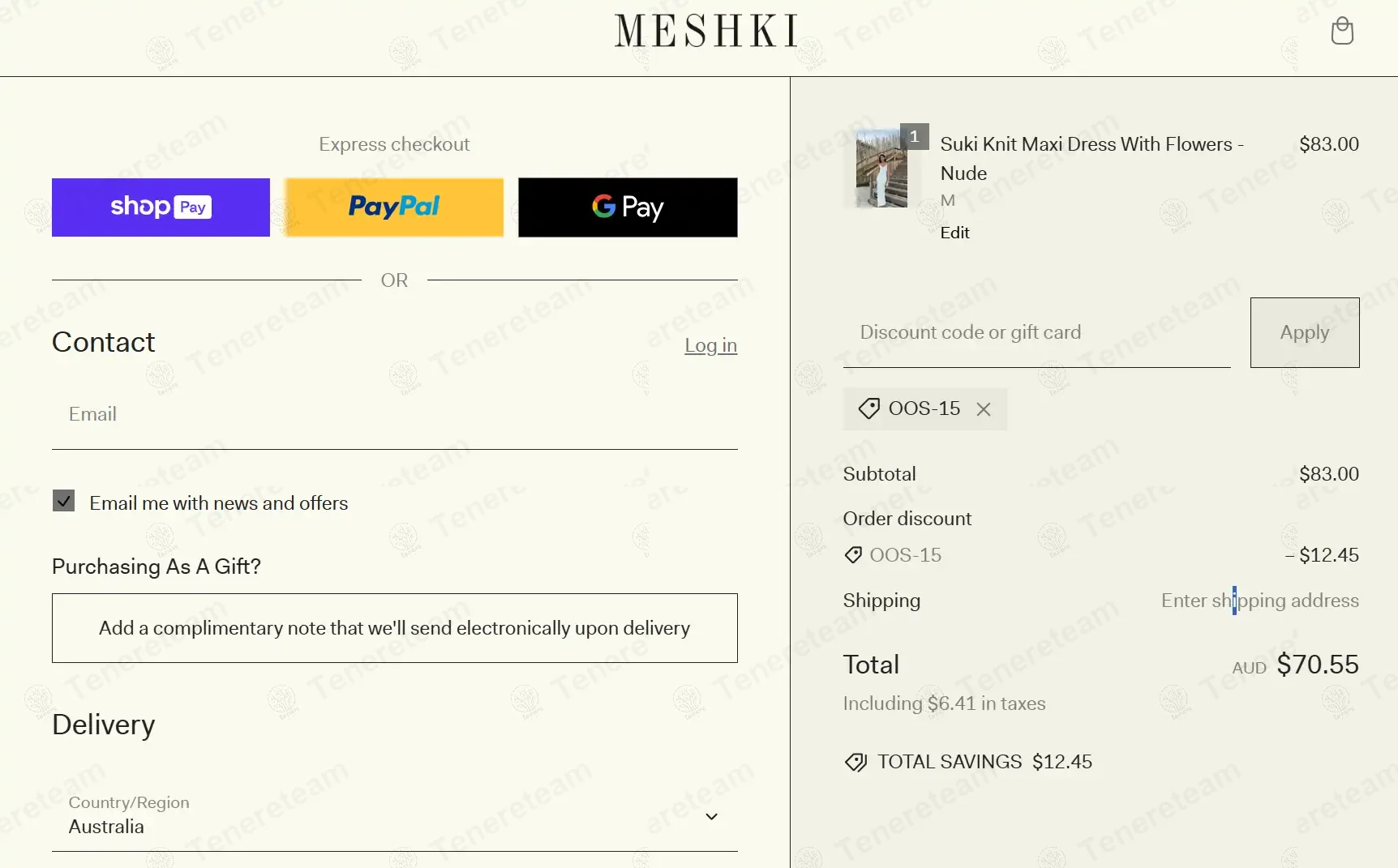 Meshki coupon code: 15% off with OOS-15. Tested and valid as 1 year ago.
