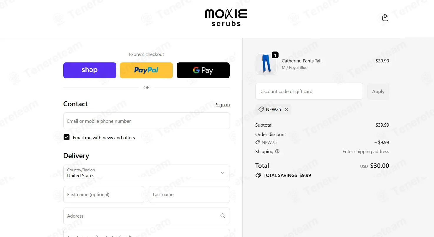 Moxie Scrubs coupon code: 25% off with NEW25. Tested and valid as 1 week ago.