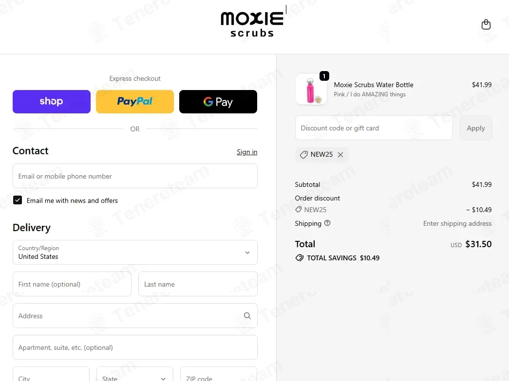 Moxie Scrubs coupon code: 25% off with NEW25. Tested and valid as 1 week ago.