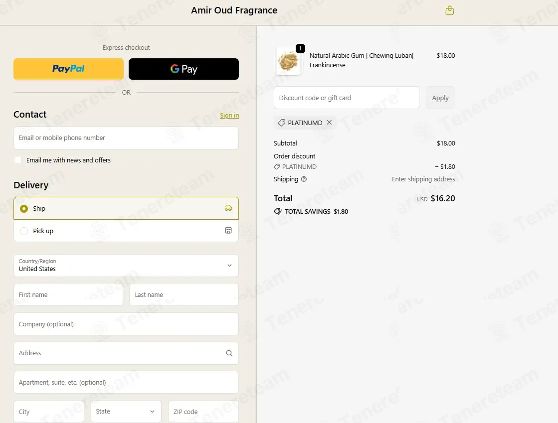 Amir Oud Fragrance coupon code: 10% off with PLATINUMD. Tested and valid as 1 month ago.