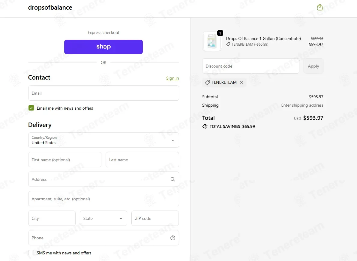 Drops Of Balance coupon code: 10% off with TENERETEAM. Tested and valid as 1 month ago.