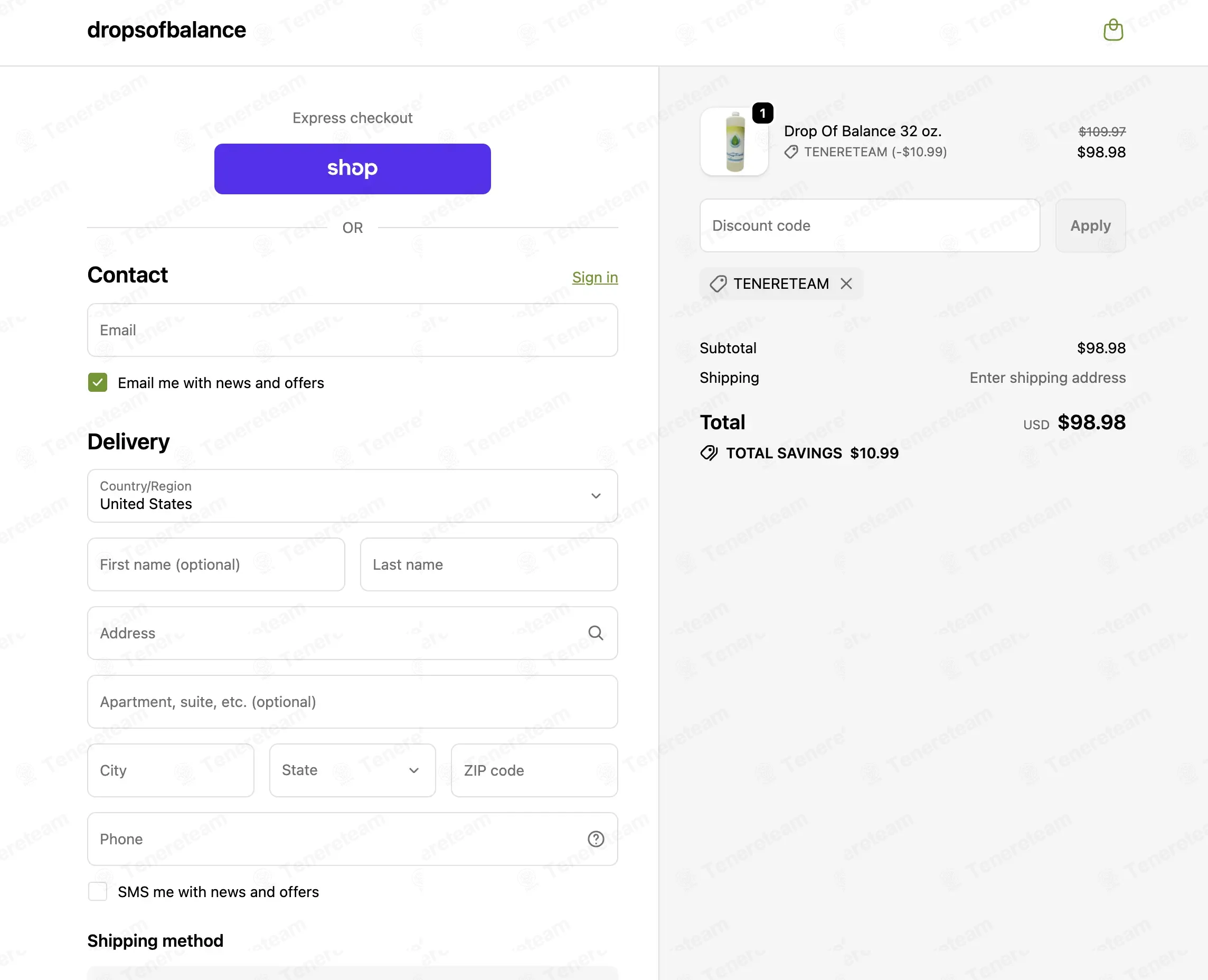 Drops Of Balance coupon code: 10% off with TENERETEAM. Tested and valid as 1 month ago.