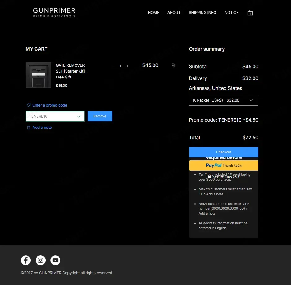 GUNPRIMER coupon code: 10% off with TENERE10. Tested and valid as 1 month ago.