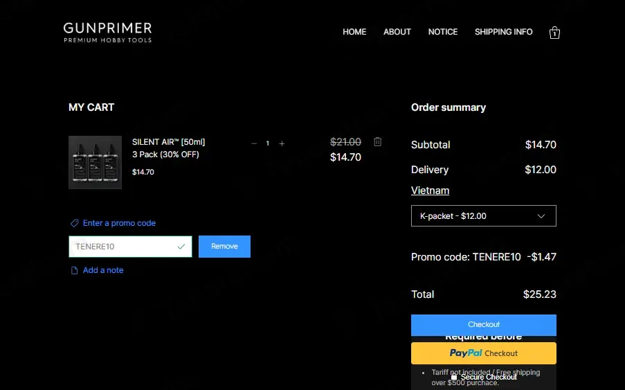 GUNPRIMER coupon code: 10% off with TENERE10. Tested and valid as 1 month ago.