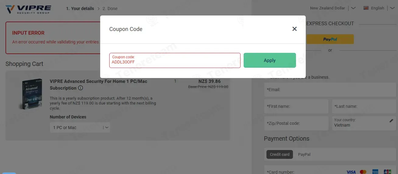 Vipre coupon code: 70% off with ADDL70OFF. Tested and valid as 1 month ago.