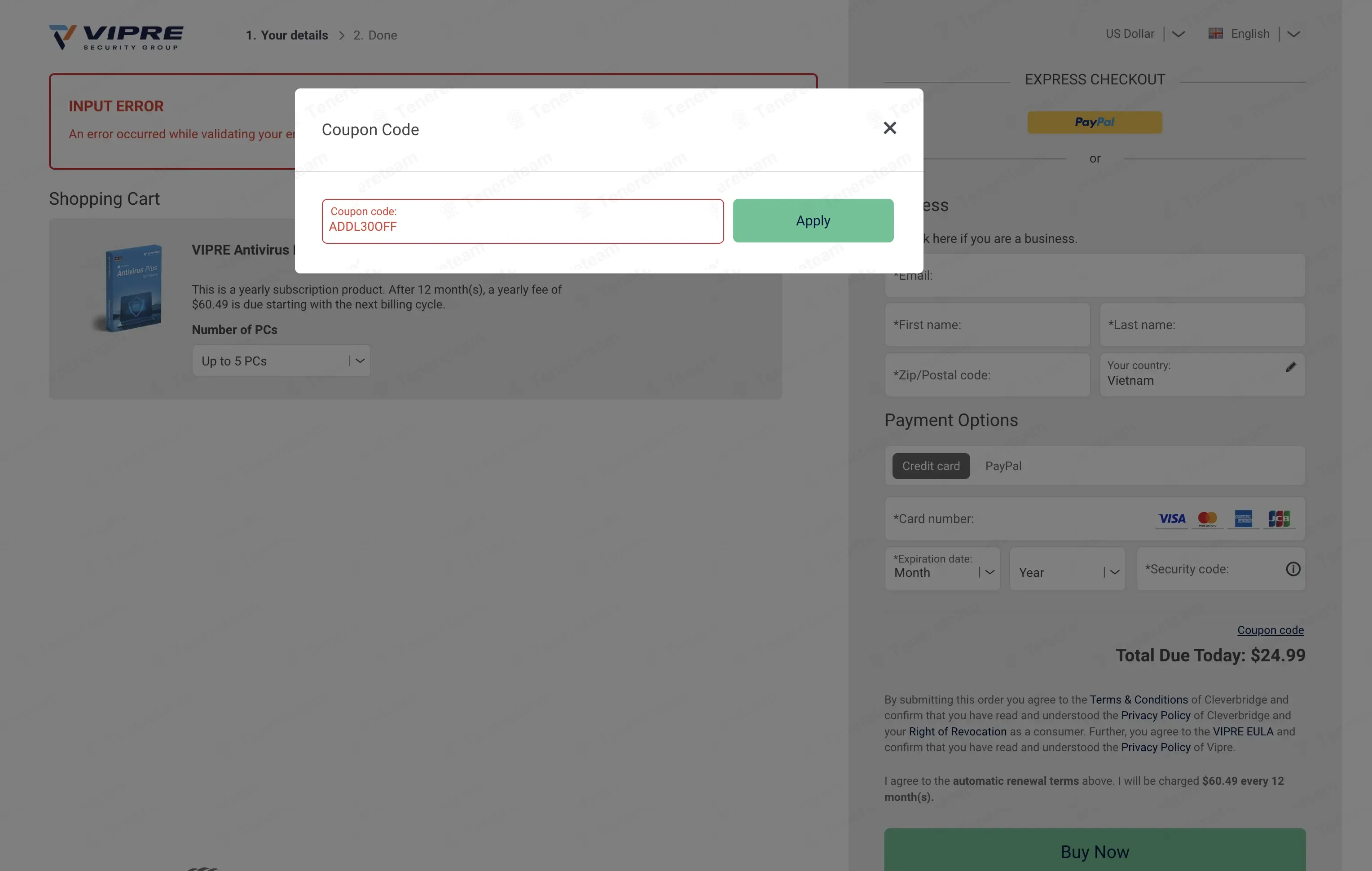 Vipre coupon code: 30% off with ADDL30OFF. Tested and valid as 1 week ago.