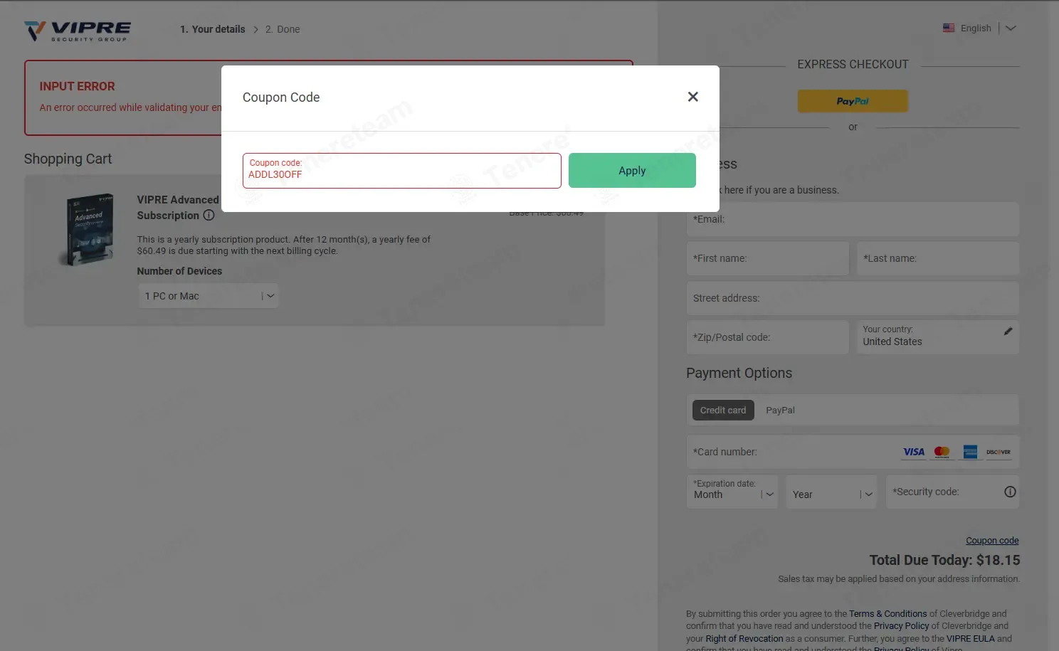 Vipre coupon code: 30% off with ADDL30OFF. Tested and valid as 1 week ago.