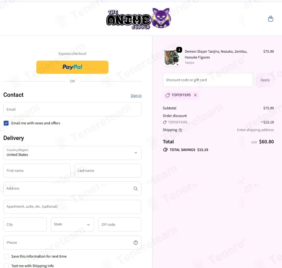 The Anime Supply coupon code: 20% off with TOPOFFERS. Tested and valid as 1 week ago.