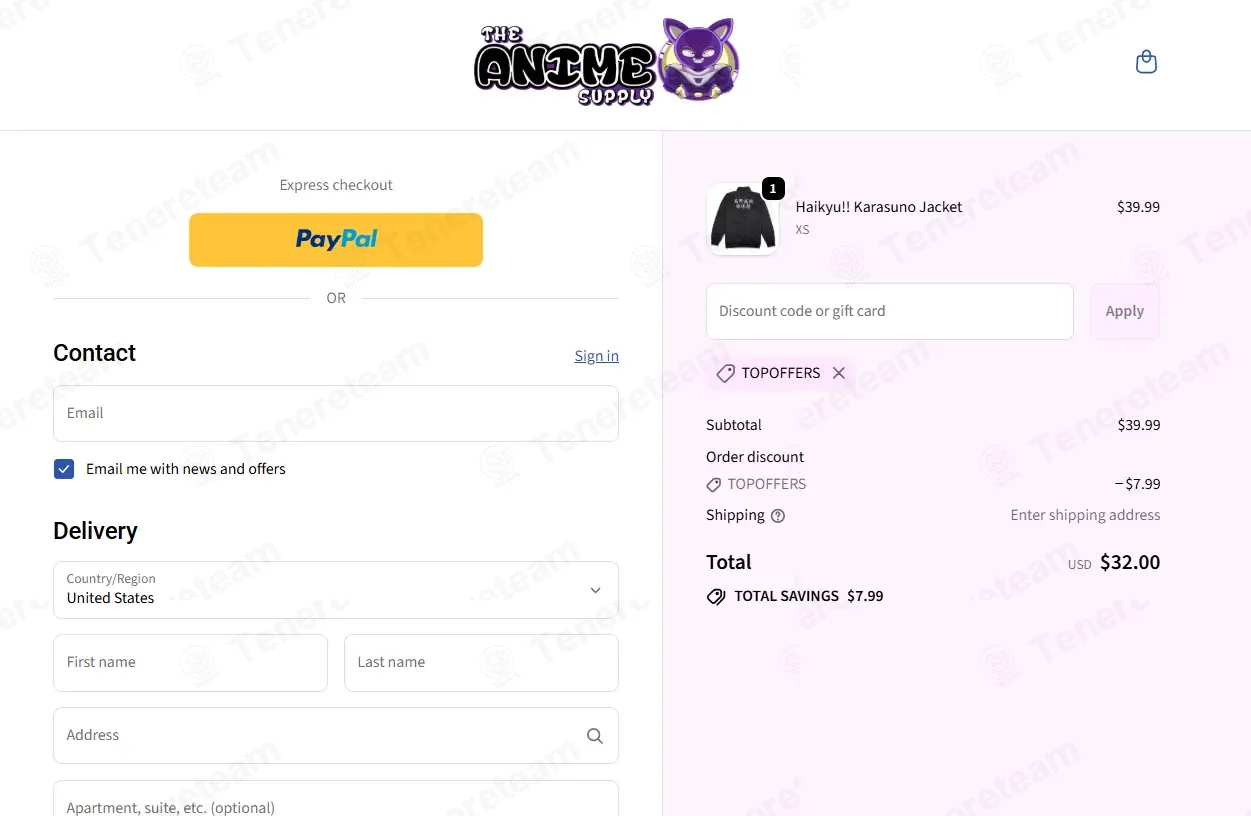 The Anime Supply coupon code: 20% off with TOPOFFERS. Tested and valid as 1 week ago.