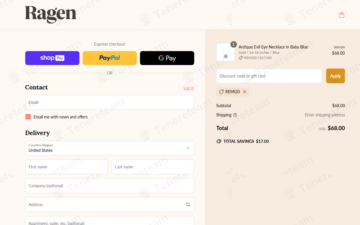 Ragen Jewels coupon code: 20% off with REMI20. Tested and valid as 1 year ago.