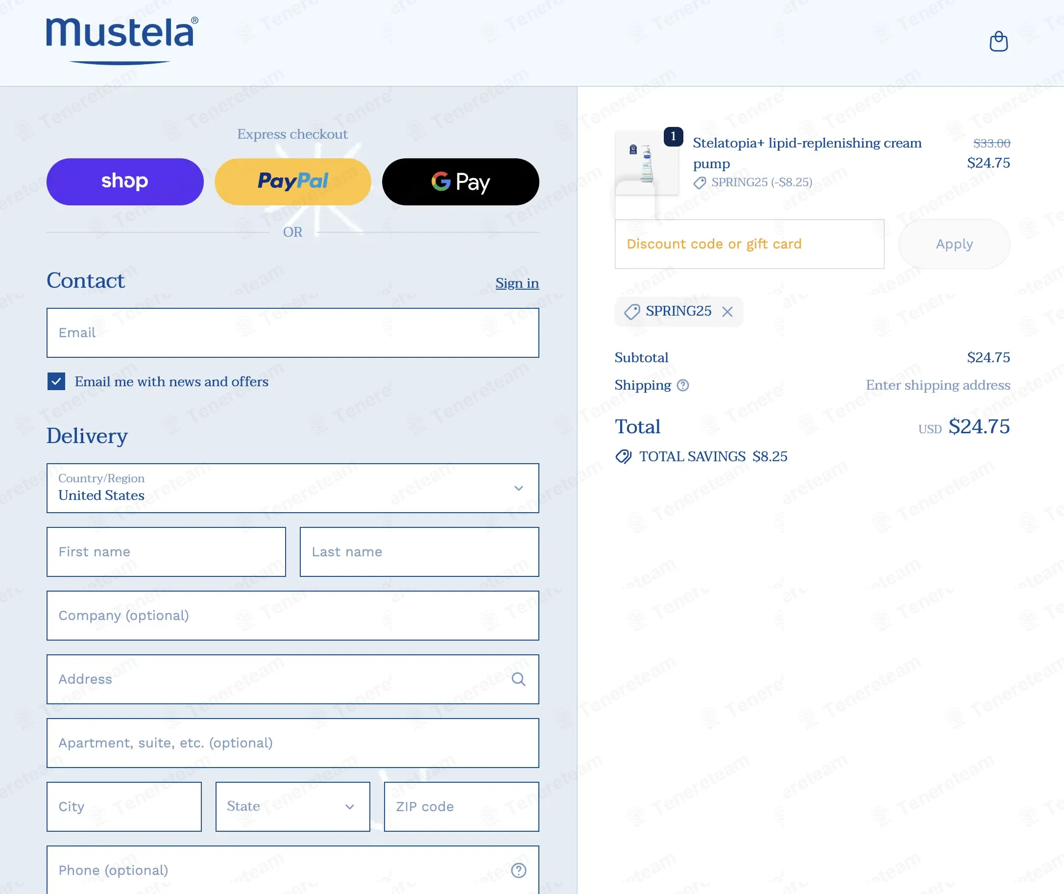 Mustela coupon code: 25% off with SPRING25. Tested and valid as 1 month ago.