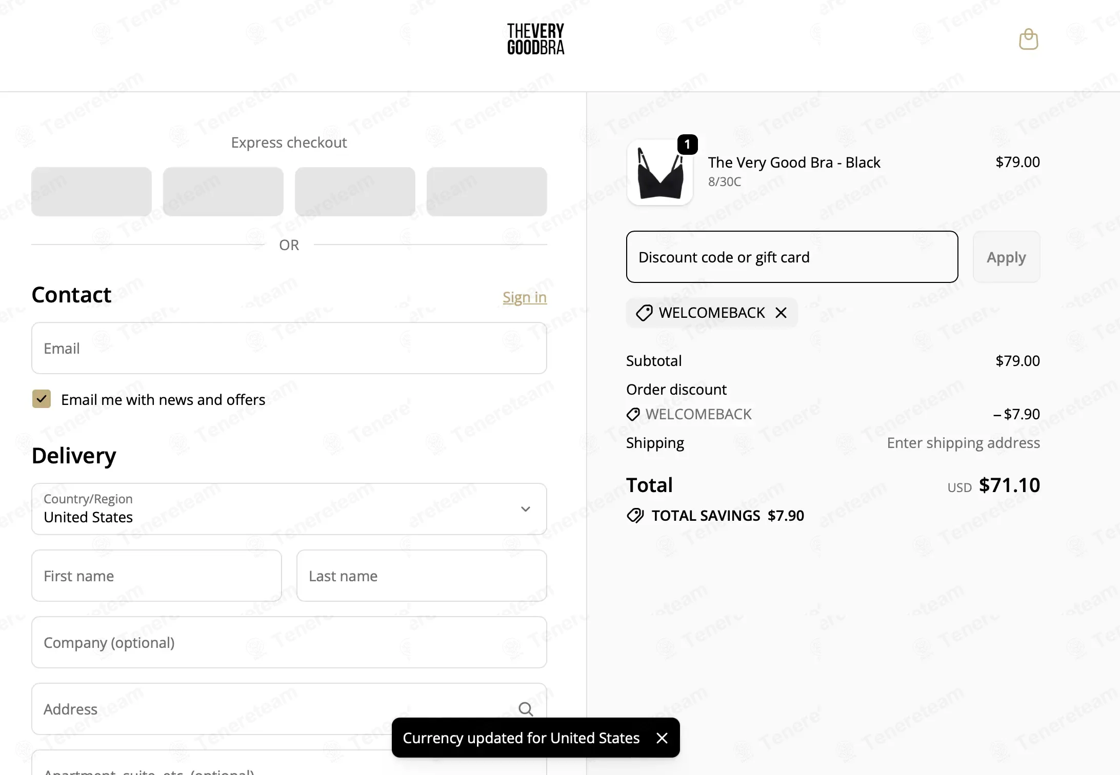 The Very Good Bra coupon code: 10% off with WELCOMEBACK. Tested and valid as 3 weeks ago.
