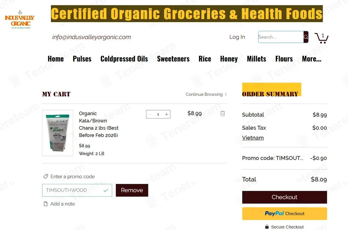 Indus Valley Organic coupon code: 10% off with TIMSOUTHWOOD. Tested and valid as 23 hours ago.