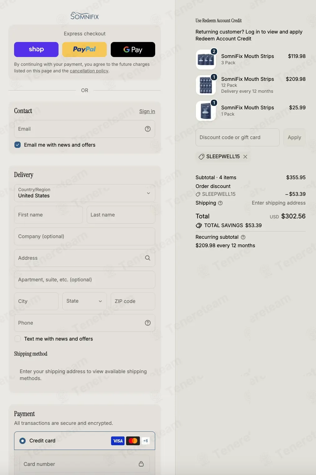 SomniFix coupon code successfully applied at checkout
