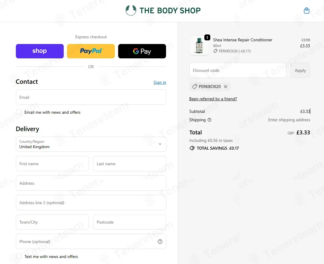 The Body Shop coupon code: 5% off with PERKBOX20. Tested and valid as 1 month ago.