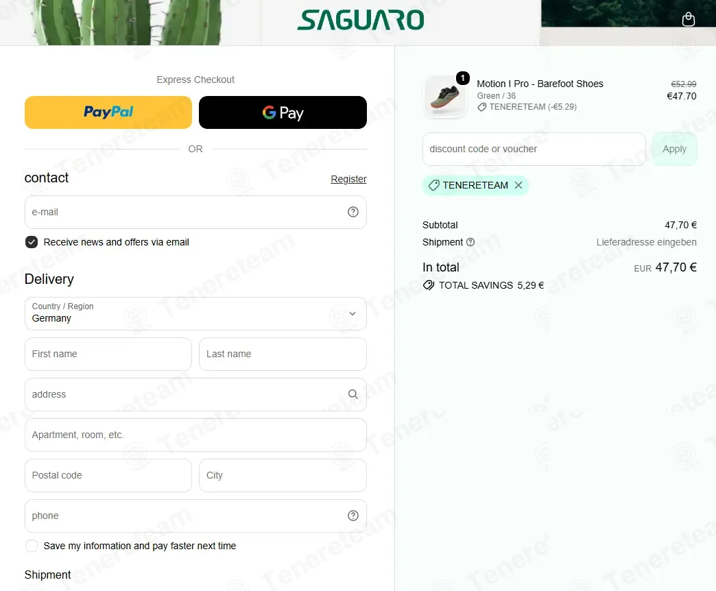 Saguaro coupon code: 10% off with TENERETEAM. Tested and valid as 1 month ago.