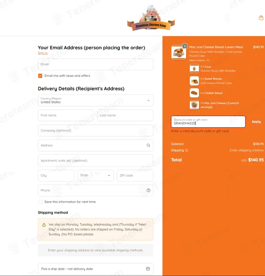 Grandmas Chicken Soup coupon code: 20% off with GRANDMAS20. Tested and valid as 2 months ago.