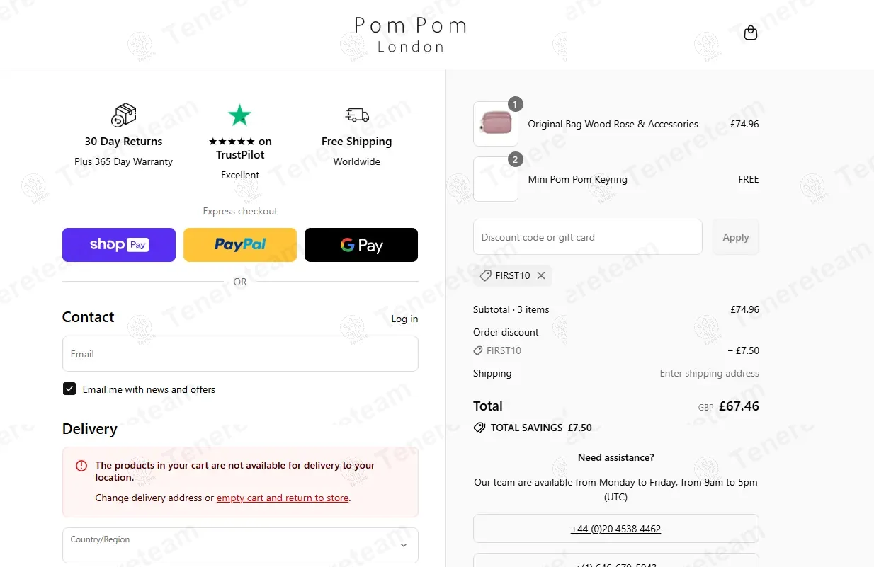 Pom Pom London coupon code: 10% off with FIRST10. Tested and valid as 11 months ago.