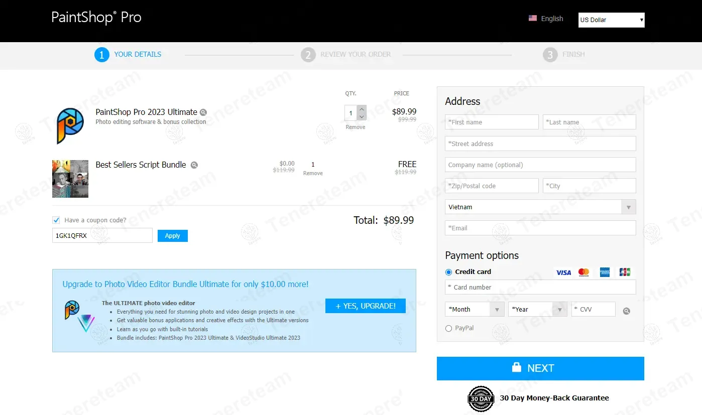 Paintshop Pro apply coupon code