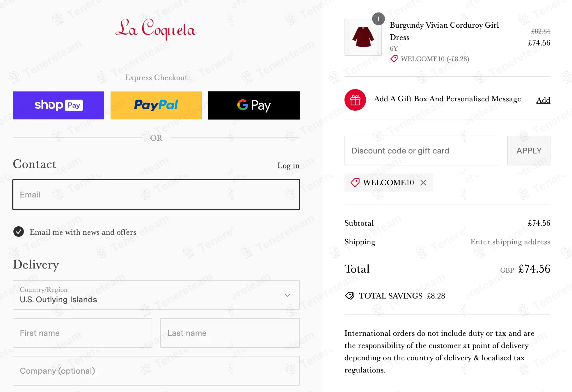 La Coqueta coupon code: 10% off with WELCOME10. Tested and valid as 1 year ago.