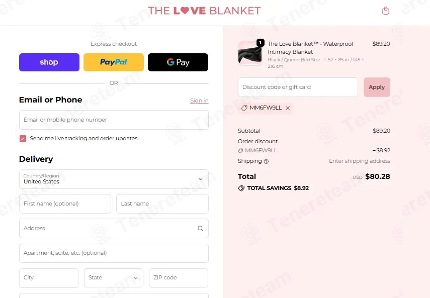The Love Blanket coupon code: 10% off with MM6FW9LL. Tested and valid as 3 weeks ago.
