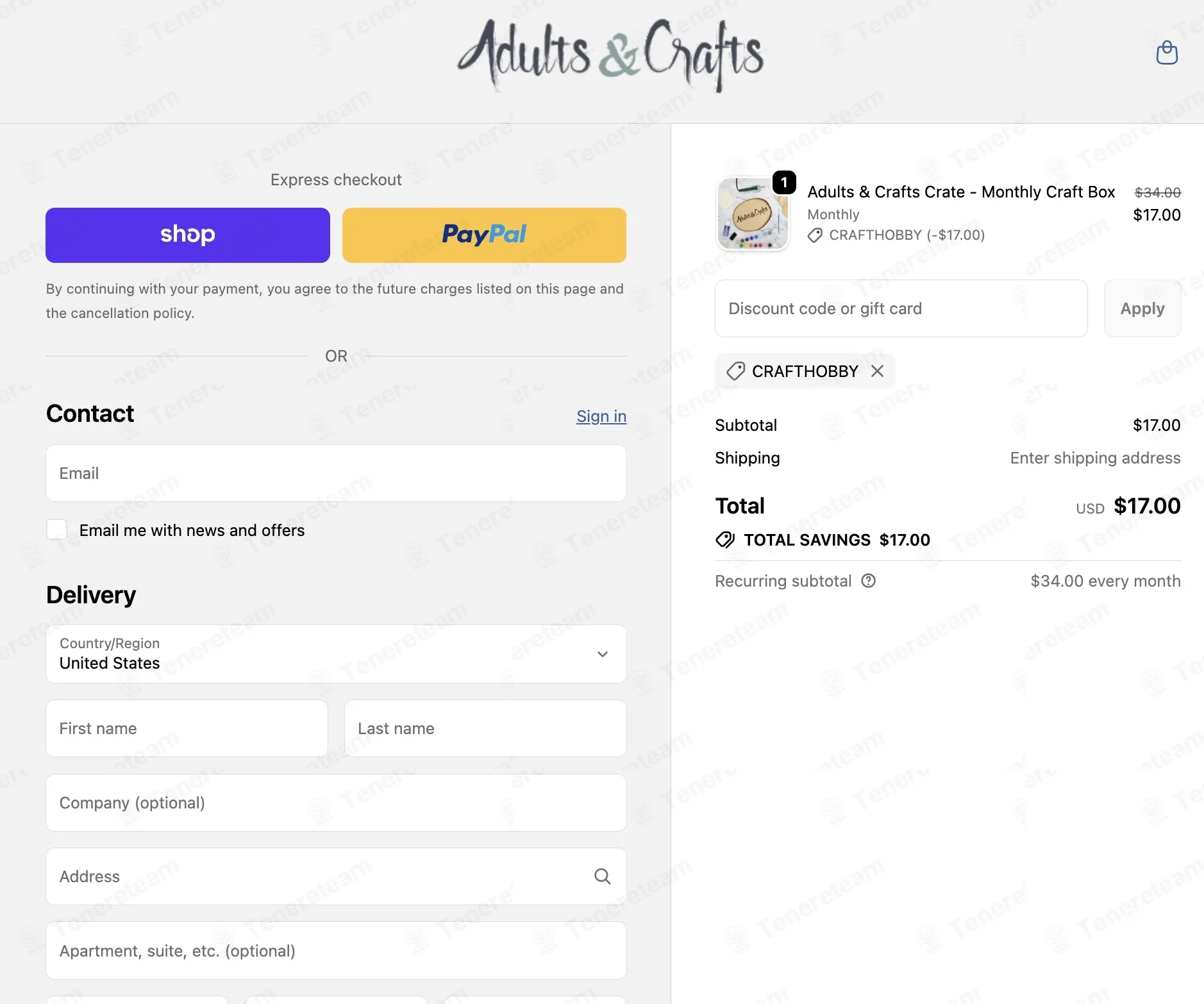 Adults and Crafts coupon code: 50% off with CRAFTHOBBY. Tested and valid as 2 weeks ago.
