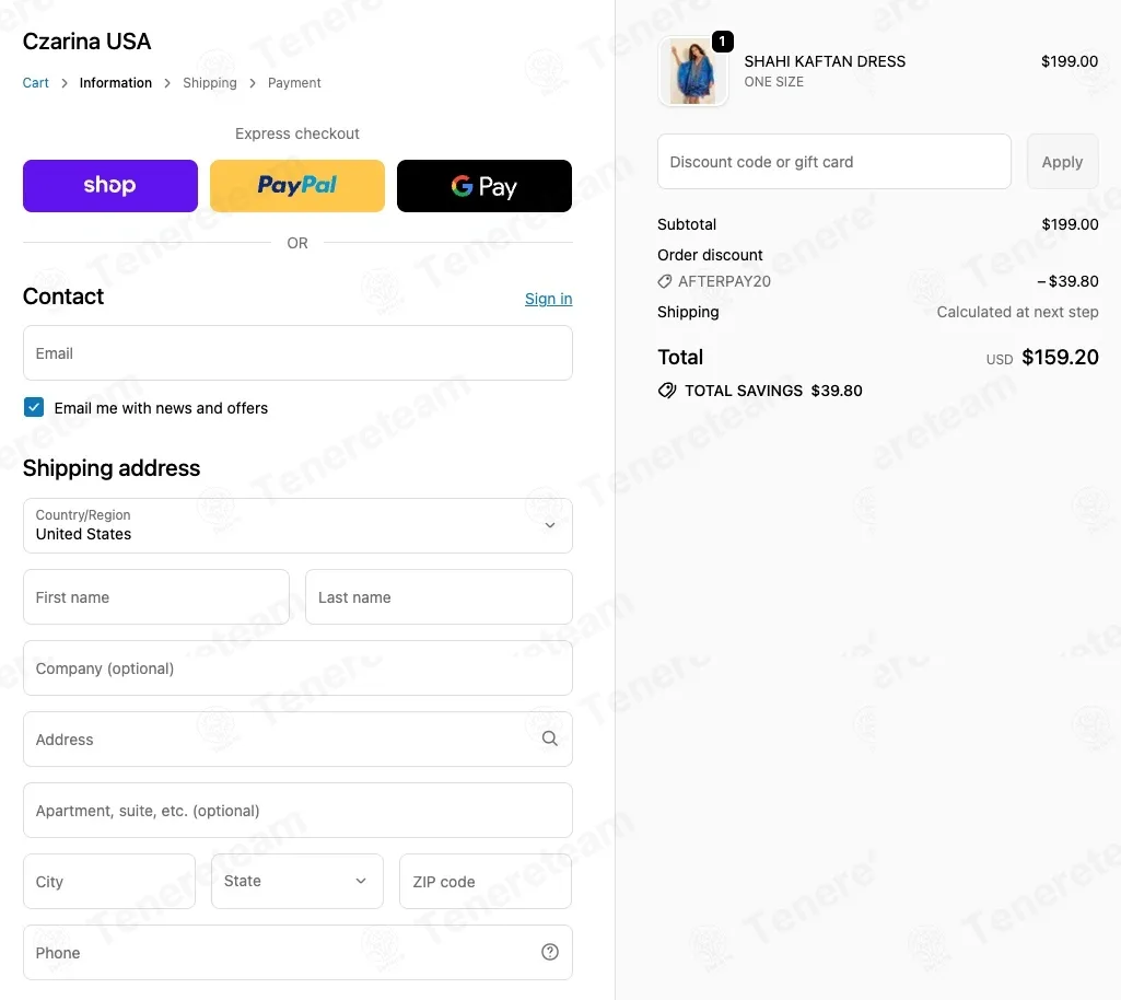 Czarina AU coupon code: 20% off with AFTERPAY20. Tested and valid as 7 months ago.