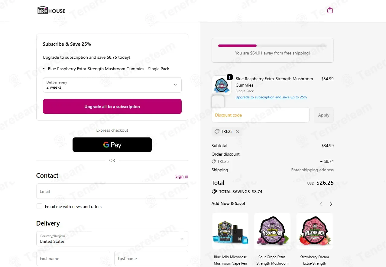 TRE House coupon code: 25% off with TRE25. Tested and valid as 1 month ago.