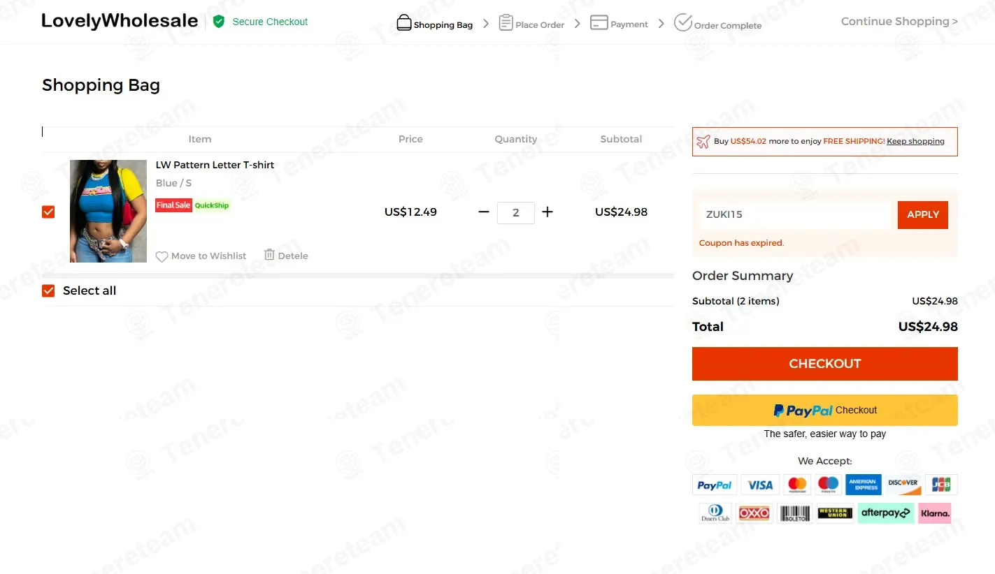 Lovely Wholesale coupon code: 15% off with ZUKI15. Tested and valid as 1 month ago.