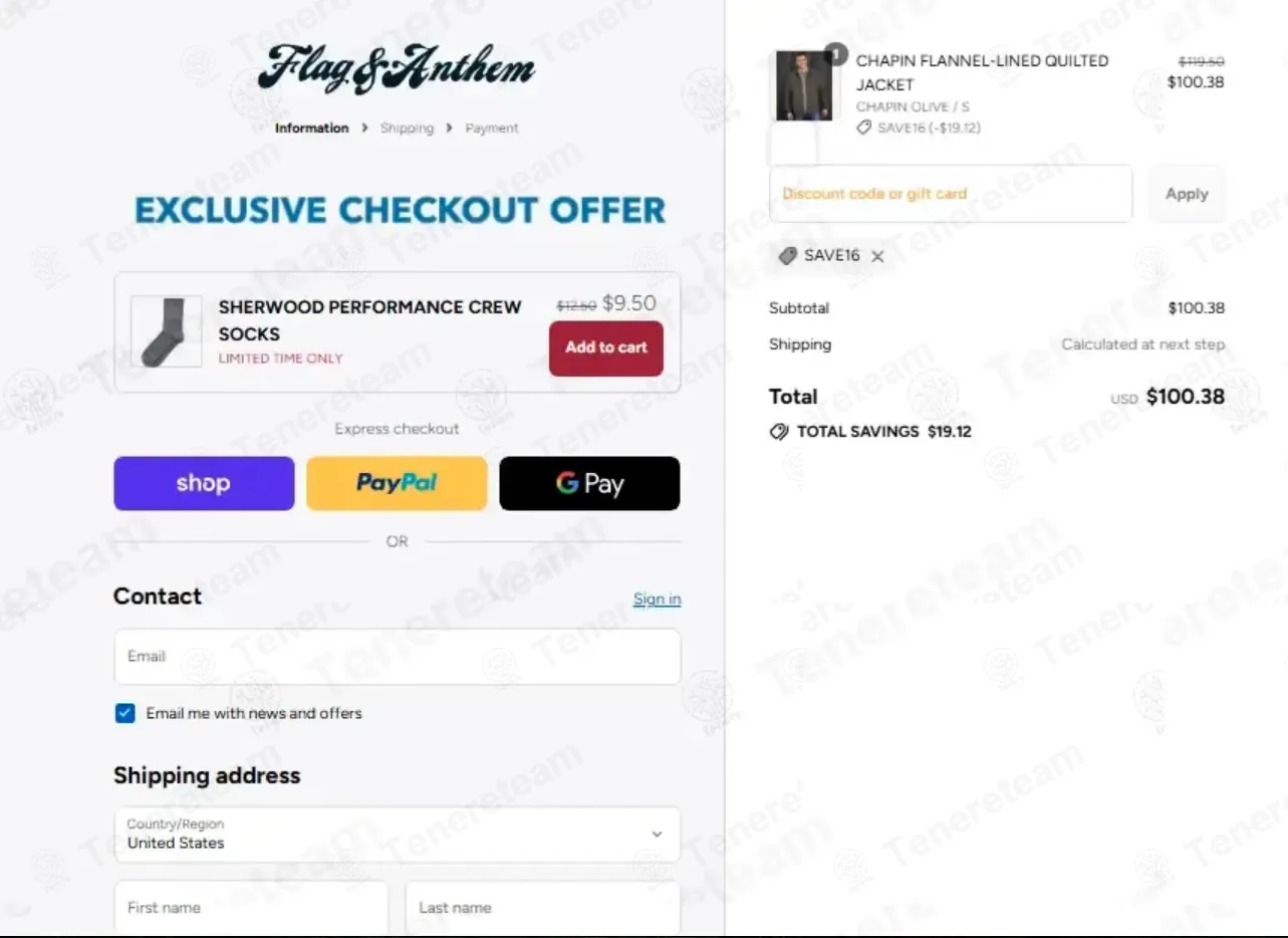 Flag & Anthem coupon code: 16% off with SAVE16. Tested and valid as 6 months ago.