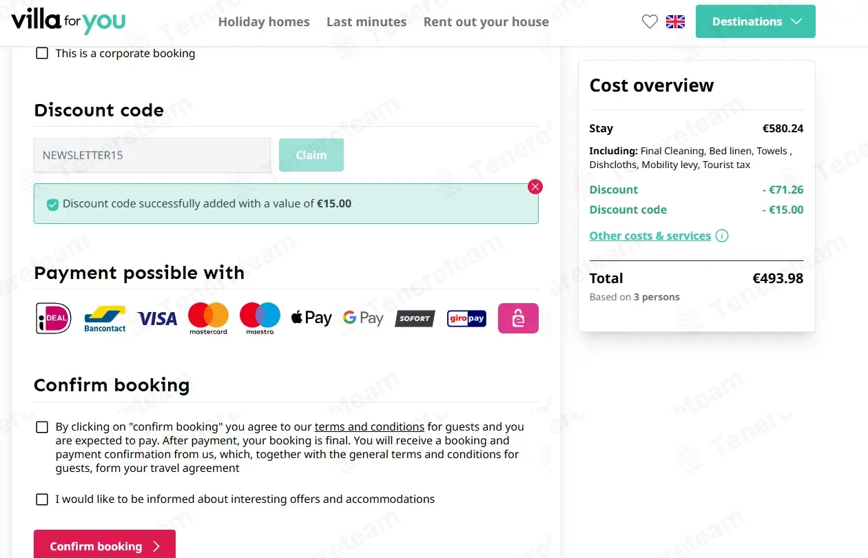 Villa For You coupon code: β¬15 off with NEWSLETTER15. Tested and valid as 3 months ago.