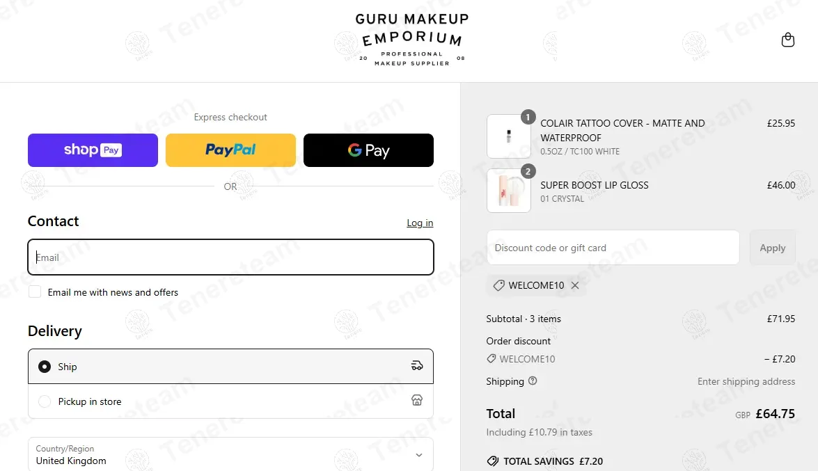 Guru Makeup Emporium coupon code: 10% off with WELCOME10. Tested and valid as 1 year ago.