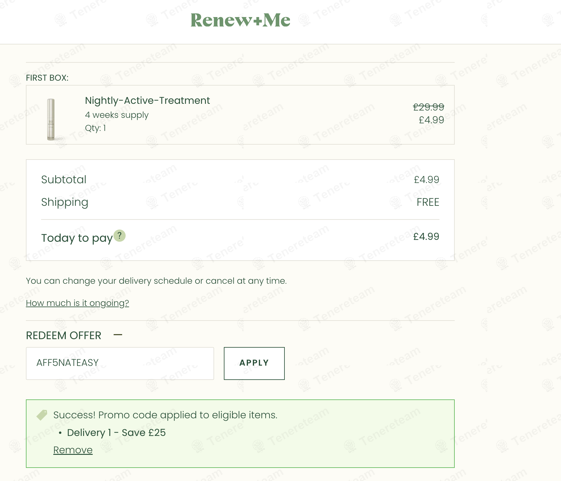 Renew and Me coupon code: £25 off with AFF5NATEASY. Tested and valid as 1 year ago.