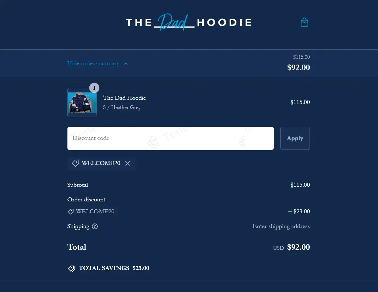 The Dad Hoodie coupon code: 20% off with WELCOME20. Tested and valid as 1 year ago.