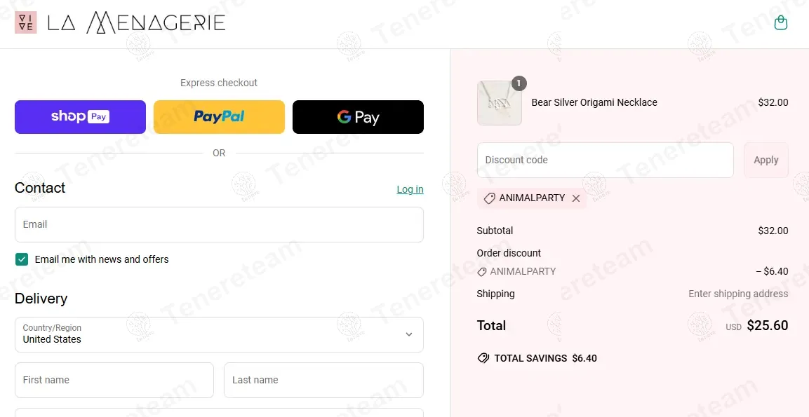 La Menagerie apply coupon code