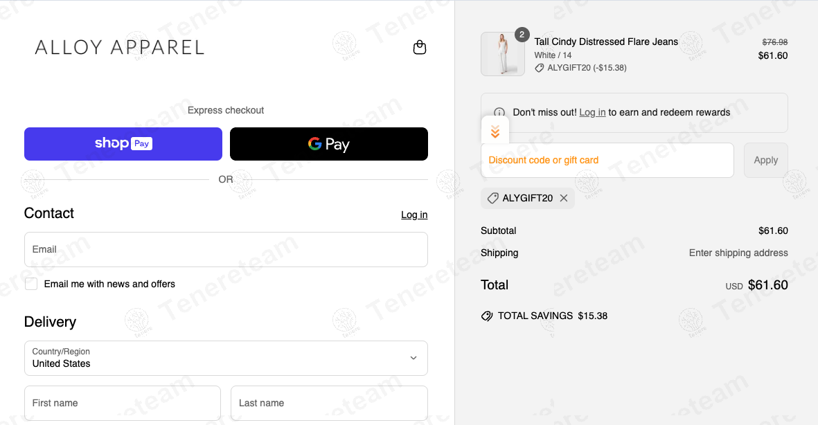 Alloy Apparel coupon code: 20% off with ALYGIFT20. Tested and valid as 1 year ago.