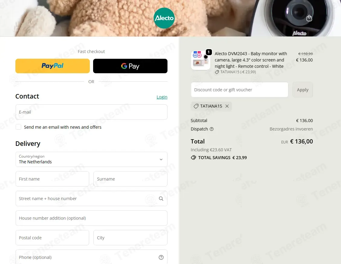 Alecto Baby NL coupon code: 15% off with TATIANA15. Tested and valid as 8 months ago.